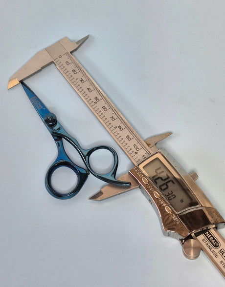 Mini Shears 4.25" with finger rest, blue plasma coating